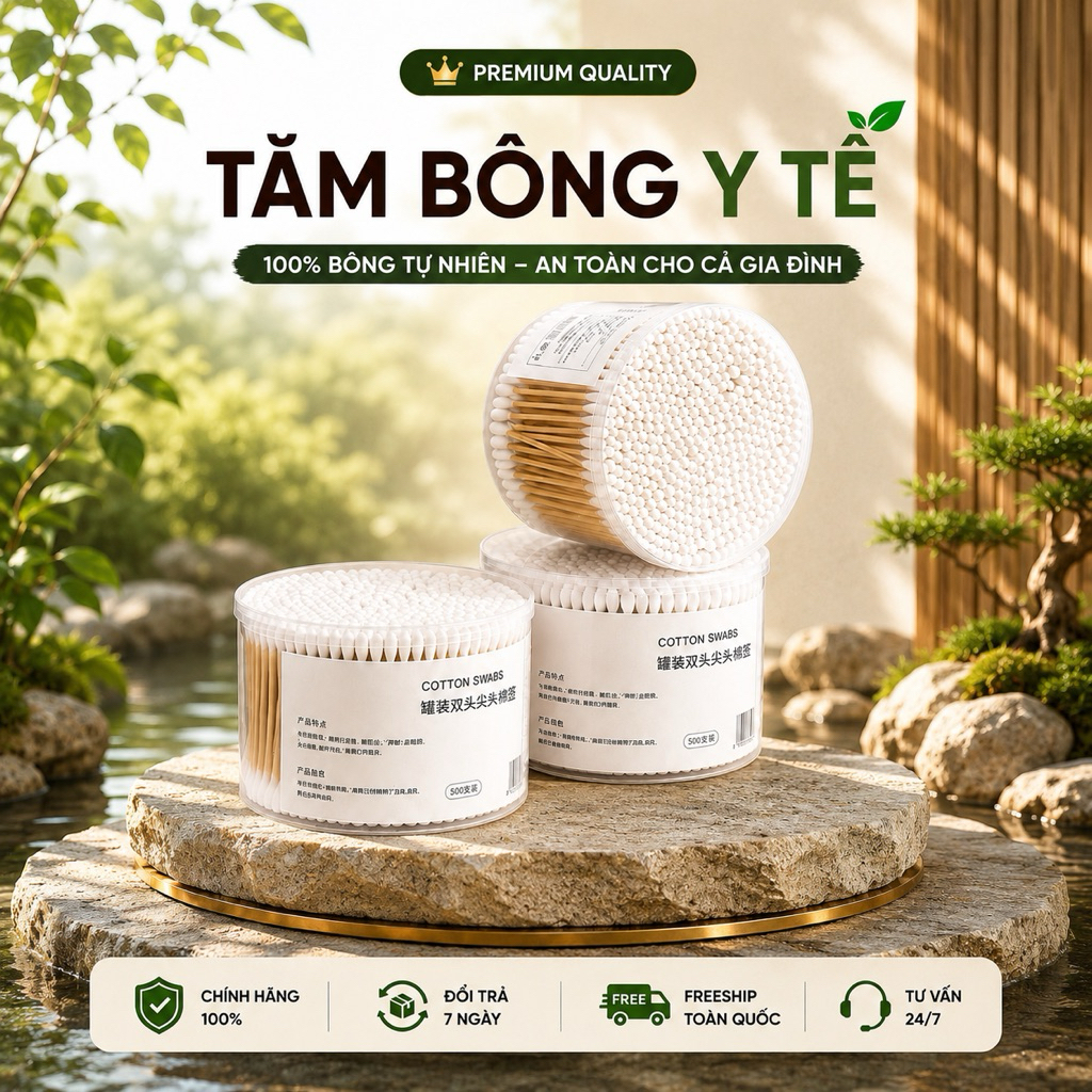Combo 3 hộp tăm bông 300 que thân gỗ tre bông tự nhiên thấm hút tốt vệ sinh tai mũi làm sạch đa năng