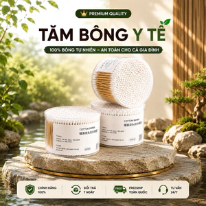 Combo 3 hộp tăm bông 300 que thân gỗ tre bông tự nhiên thấm hút tốt vệ sinh tai mũi làm sạch đa năng