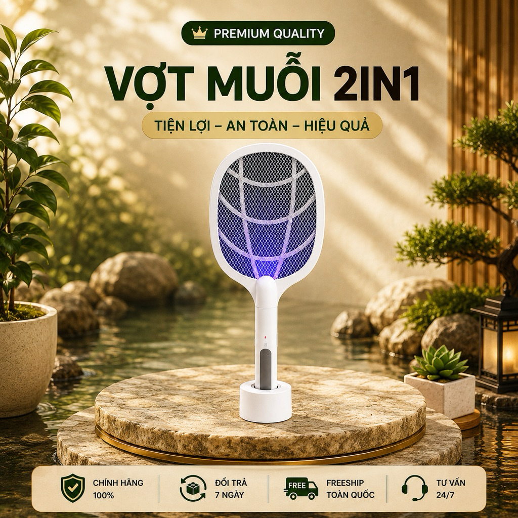 Vợt Muỗi Tích Điện Diệt Côn Trùng Nhanh Có Đèn UV Thu Hút Lưới 3 Lớp An Toàn Sạc Tiện Lợi