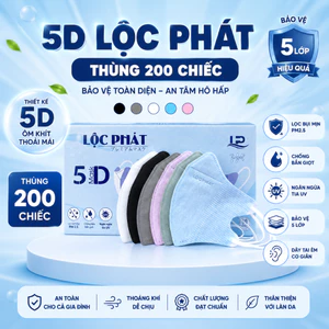 5D Lộc Phát - Thùng 200 Chiếc Khẩu Trang 3 Lớp Kháng Khuẩn Chống Bụi