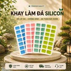 Khay làm đá nhựa dẻo 14 ô có nắp đậy chống mùi, khuôn đá silicon dễ lấy