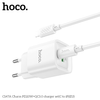 Bộ sạc Hoco C147A Cổng TypeC to LaiNing PD 20W và USB QC3.0 18W, chân tròn EU (Trắng) - Phụ Kiện Nhất Tín
