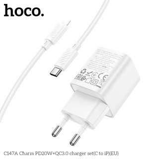 Bộ sạc Hoco C147A Cổng TypeC to LaiNing PD 20W và USB QC3.0 18W, chân tròn EU (Trắng) - Phụ Kiện Nhất Tín