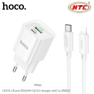 Bộ sạc Hoco C147A Cổng TypeC to LaiNing PD 20W và USB QC3.0 18W, chân tròn EU (Trắng) - Phụ Kiện Nhất Tín
