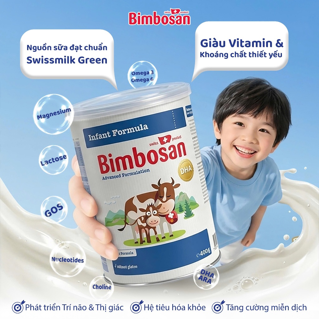 Sữa bột công thức Bimbosan Thụy Sĩ hộp 400g/900g - Nhập khẩu nội địa Thụy Sĩ