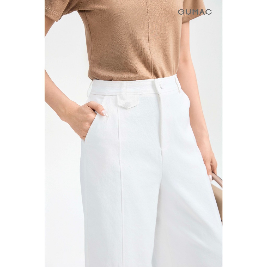 Quần Dài Kaki Nữ GUMAC Form Ống Rộng Lưng Rời Đính Nút Bọc Chất Kate Chun Mềm Thoái Mái QJG05011