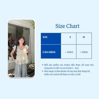 Áo kiểu nữ dáng xuông bèo tầng phối ren, Áo babydoll cổ U voan tơ thắt nơ tay bồng