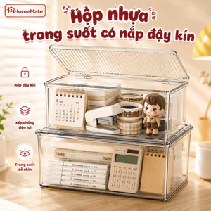 Hộp Nhựa Trong Suốt Có Nắp Đậy Kín HomeMate – Hộp Lưu Trữ Đồ Bàn Làm Việc Đa Năng, Xếp Chồng Tiết Kiệm Diện Tích