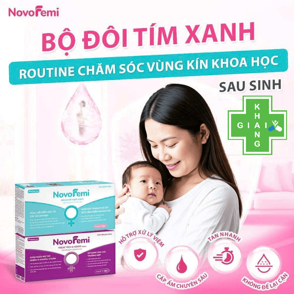 [CHE TÊN SP] Viên đặt giảm ngứa, khử mùi NovoFemi tím (Hộp 14 viên)   *Khách mua 7 viên thì không có hộp