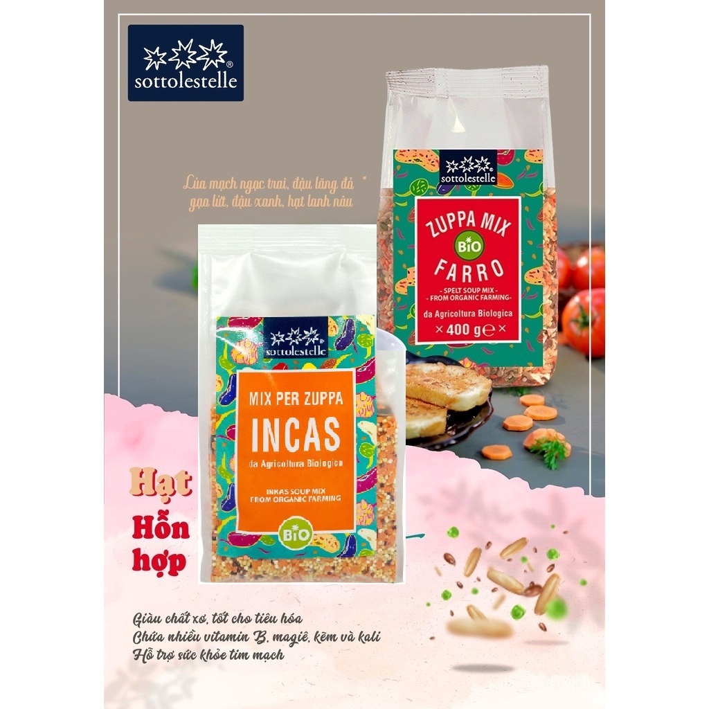 Hỗn hợp hạt dinh dưỡng hữu cơ nấu soup Sottolestelle Organic Soup Mix Farro 400g