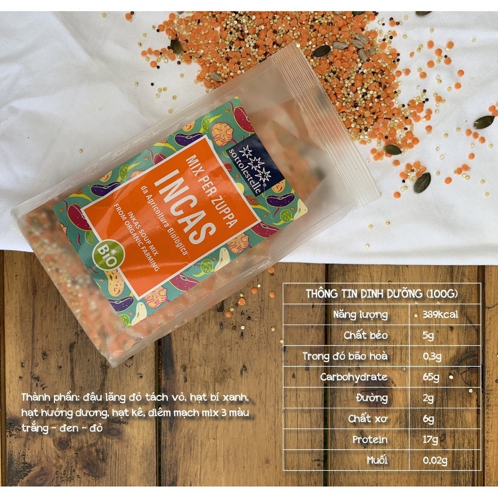 Hỗn hợp hạt dinh dưỡng hữu cơ nấu soup Sottolestelle Organic Soup Mix Farro 400g