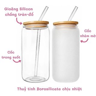 Ly Thuỷ Tinh 500ml Có Nắp Và Ống Hút|Cốc Thuỷ Tinh Trong/Nhám Chịu Nhiệt Decor Cà Phê Chill Quà Tặng