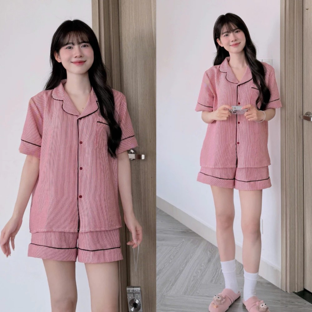 Bộ Đồ Ngủ Nữ Pijama Tay Ngắn Quần Short Form Rộng Hàn Quốc Mặc Nhà Dễ Thương Cao Cấp - PONA