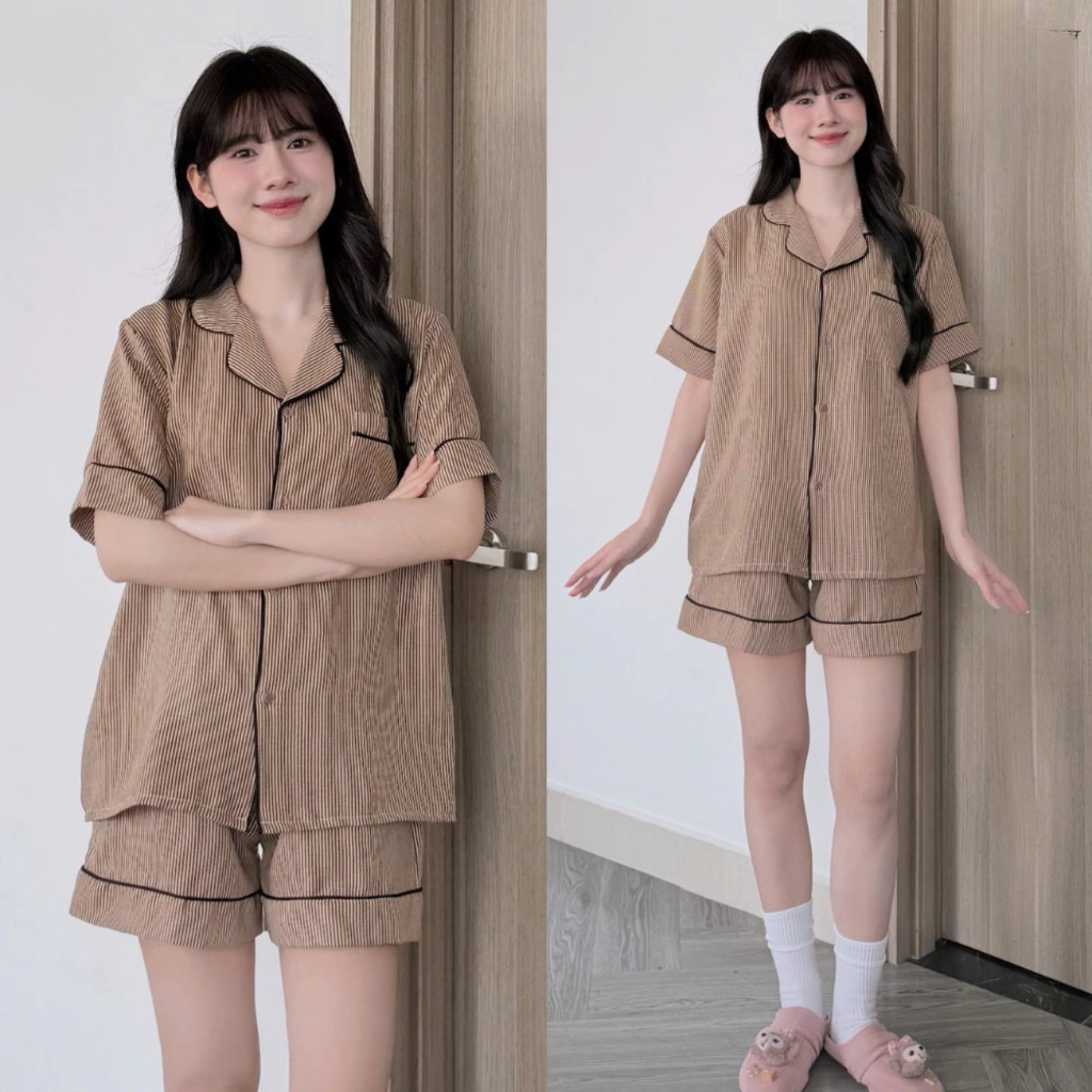 Bộ Đồ Ngủ Nữ Pijama Tay Ngắn Quần Short Form Rộng Hàn Quốc Mặc Nhà Dễ Thương Cao Cấp - PONA