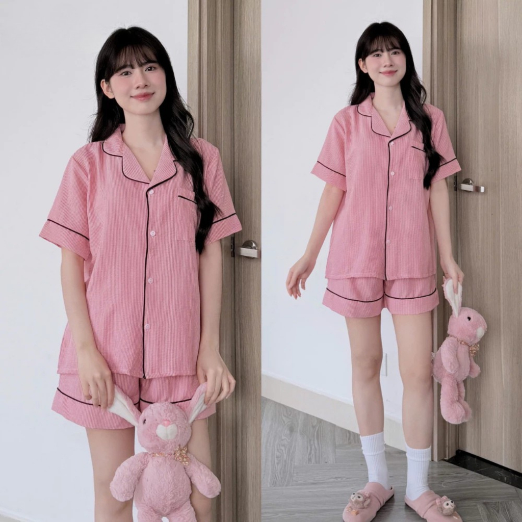 Bộ Đồ Ngủ Nữ Pijama Tay Ngắn Quần Short Form Rộng Hàn Quốc Mặc Nhà Dễ Thương Cao Cấp - PONA