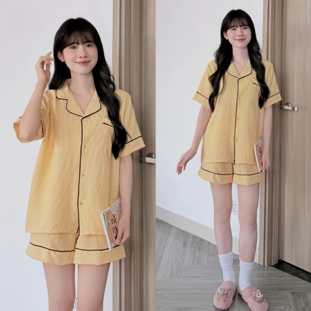 Bộ Đồ Ngủ Nữ Pijama Tay Ngắn Quần Short Form Rộng Hàn Quốc Mặc Nhà Dễ Thương Cao Cấp - PONA