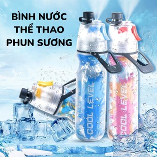 Bình Nước Thể Thao Phun Sương 500ml | Bình Xịt Sương Làm Mát Cầm Tay Có Quai Xách Đi Học Tập Gym