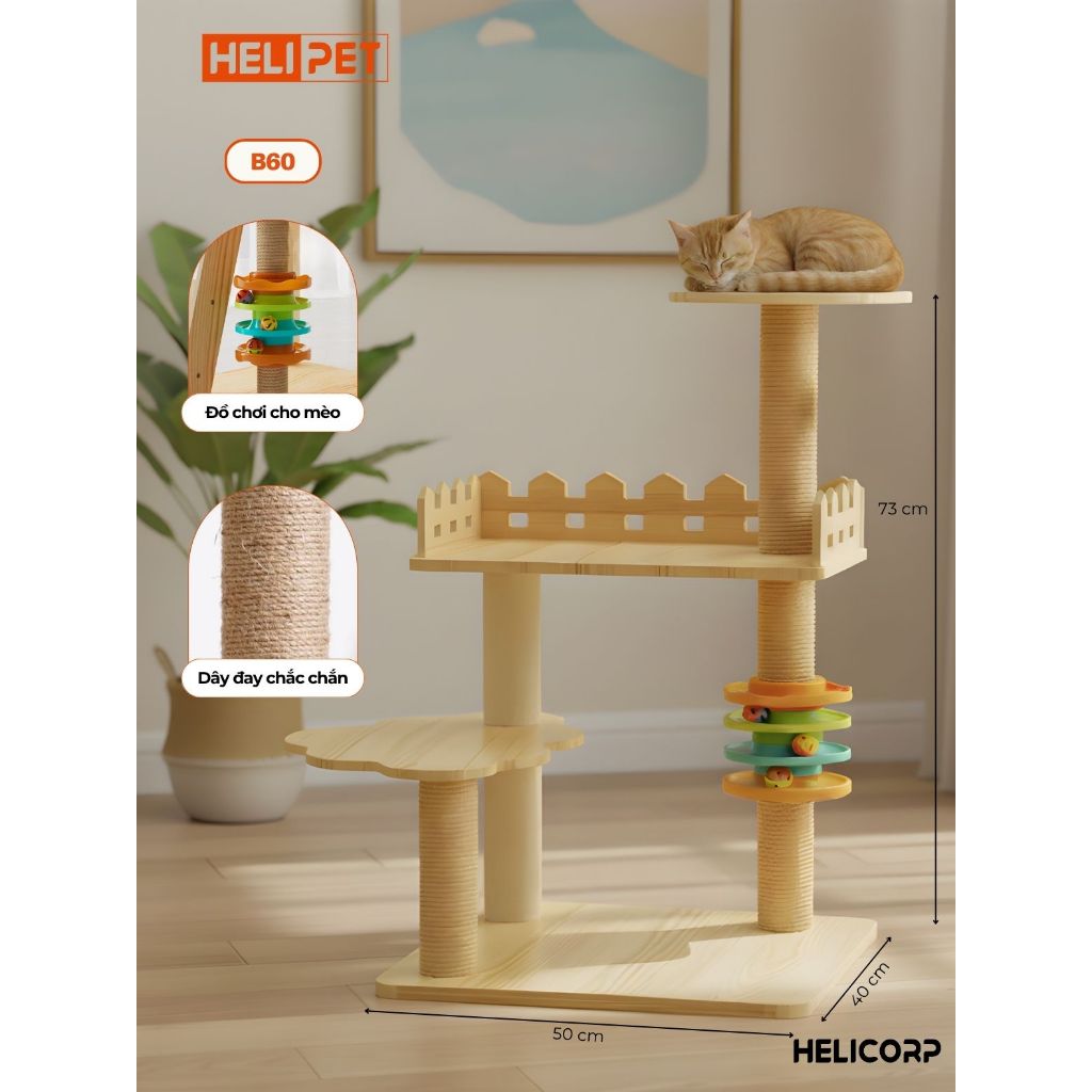 Cattree Cho Mèo, Nhà Cho Mèo Kèm Đồ Chơi, Cào Móng Giúp Mèo Vui Chơi, Phát Triển