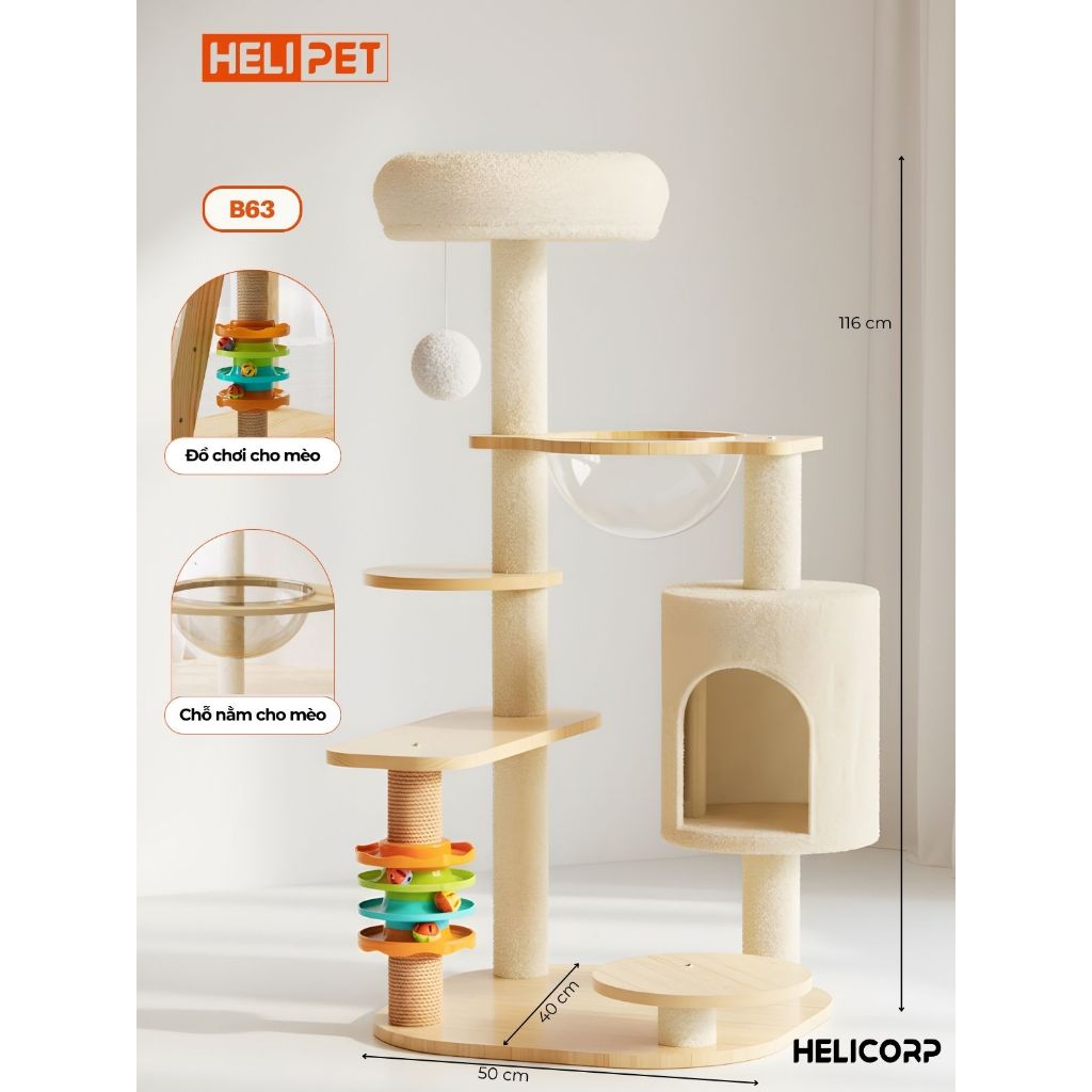 Cattree Cho Mèo, Nhà Cho Mèo Kèm Đồ Chơi, Cào Móng Giúp Mèo Vui Chơi, Phát Triển