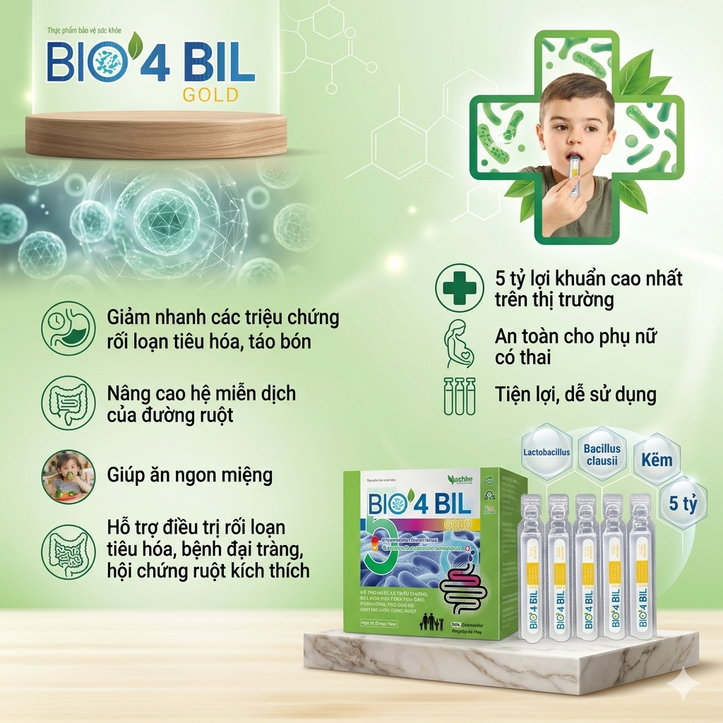 Men vi sinh Bio 4 Bil gold _ Men cho trẻ em và người lớn hỗ trợ tiêu hoá, Bỏ sung lợi khuẩn.