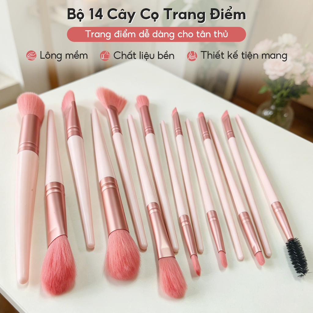 Bộ Cọ Trang Điểm 14 Cây LWHA Hỗn Hợp Phấn Nền Trang Điểm Dạng Phấn Mịn Mịn Mềm Mại