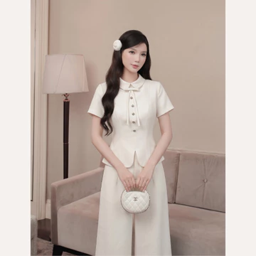 Áo kiểu nữ cổ sen phối nơ tiểu thư, áo peplum công sở đính cúc kim loại Linly Store A-KIE35