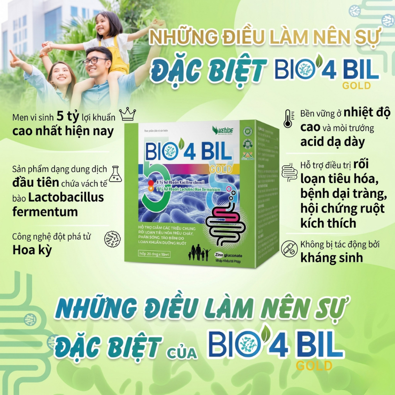 Men vi sinh Bio 4 Bil gold _ Men cho trẻ em và người lớn hỗ trợ tiêu hoá, Bỏ sung lợi khuẩn.