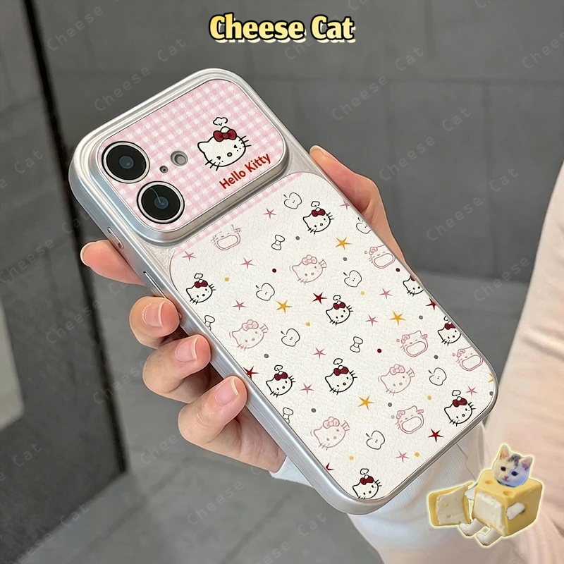 Cửa Sổ Lớn 17 Pro Max Ốp điện thoại da iPhone kẻ sọc hồng Angry Kitty cho iPhone 13 14 15 16 Plus 11 12 Pro Max Xs XR