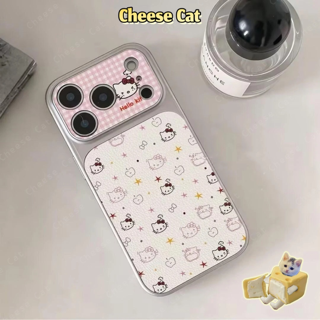 Cửa Sổ Lớn 17 Pro Max Ốp điện thoại da iPhone kẻ sọc hồng Angry Kitty cho iPhone 13 14 15 16 Plus 11 12 Pro Max Xs XR