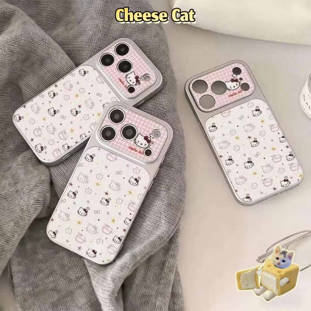 Cửa Sổ Lớn 17 Pro Max Ốp điện thoại da iPhone kẻ sọc hồng Angry Kitty cho iPhone 13 14 15 16 Plus 11 12 Pro Max Xs XR