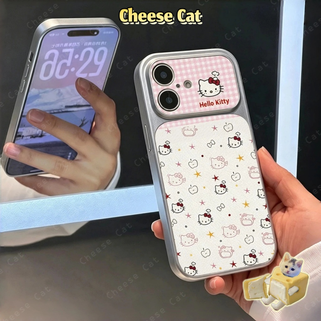 Cửa Sổ Lớn 17 Pro Max Ốp điện thoại da iPhone kẻ sọc hồng Angry Kitty cho iPhone 13 14 15 16 Plus 11 12 Pro Max Xs XR