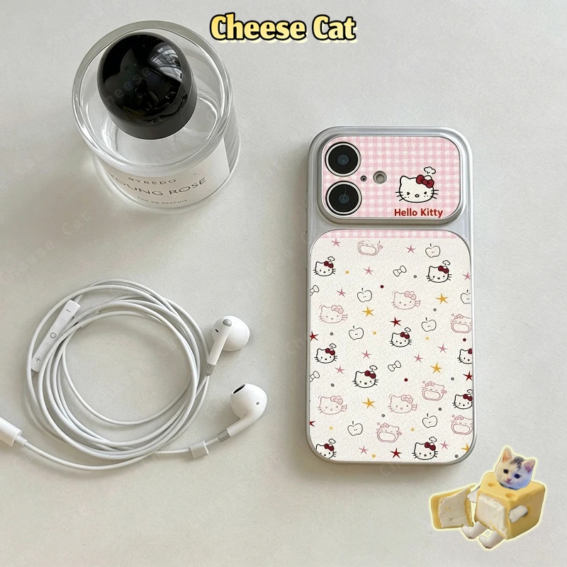 Cửa Sổ Lớn 17 Pro Max Ốp điện thoại da iPhone kẻ sọc hồng Angry Kitty cho iPhone 13 14 15 16 Plus 11 12 Pro Max Xs XR