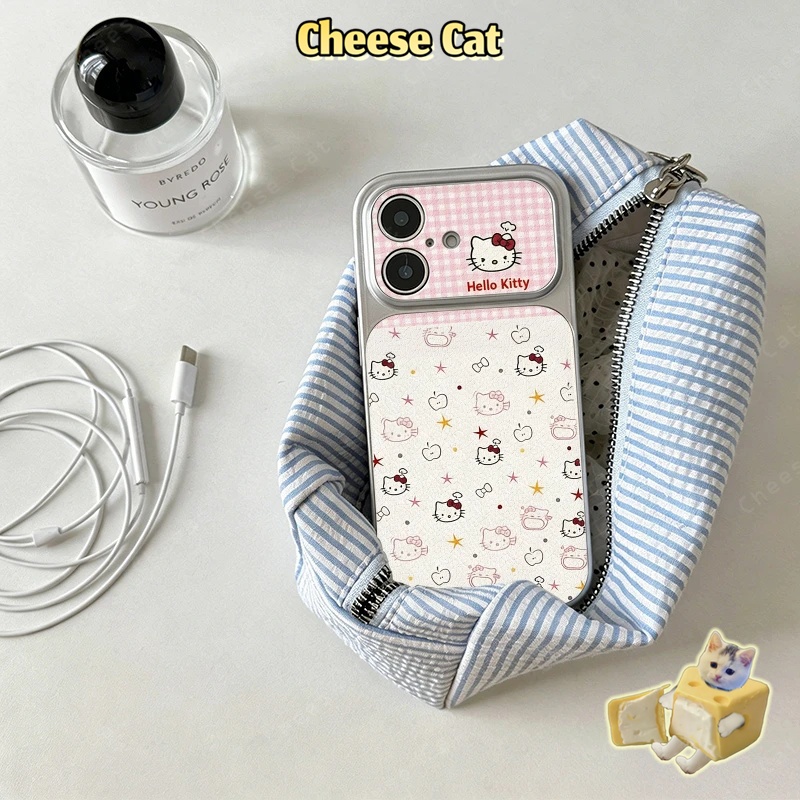 Cửa Sổ Lớn 17 Pro Max Ốp điện thoại da iPhone kẻ sọc hồng Angry Kitty cho iPhone 13 14 15 16 Plus 11 12 Pro Max Xs XR