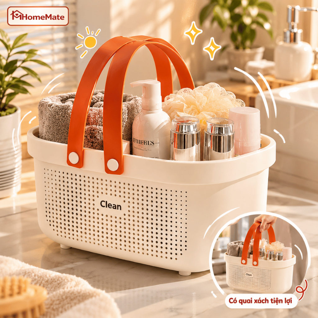 Giỏ Đựng Đồ Vệ Sinh HomeMate Có Quai Xách, Giỏ Nhựa Đa Năng Dày Dặn Cho Nhà Tắm & Mỹ Phẩm
