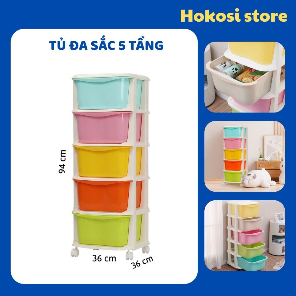 Tủ Nhựa Đựng Quần Áo 5 Tầng Có Bánh Xe, Tủ Đa Sắc 5 Tầng Có Ngăn Kéo, Tủ Đựng Đồ Cho Bé Dễ Lắp Ráp