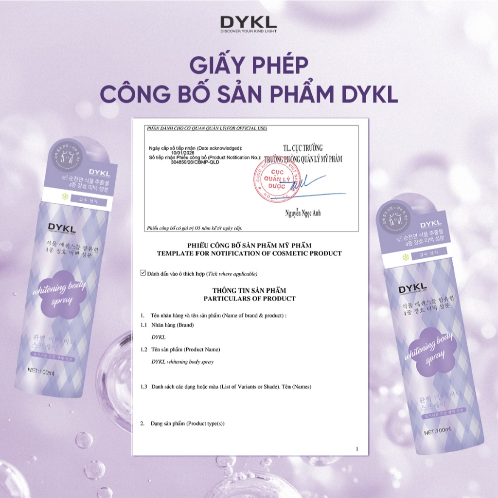 Combo 2 Chai Xịt Make Up Body DYKL 100ml - Nâng Tone Tức Thì, Dưỡng Trắng Hiệu Quả - Whitening Body Spray