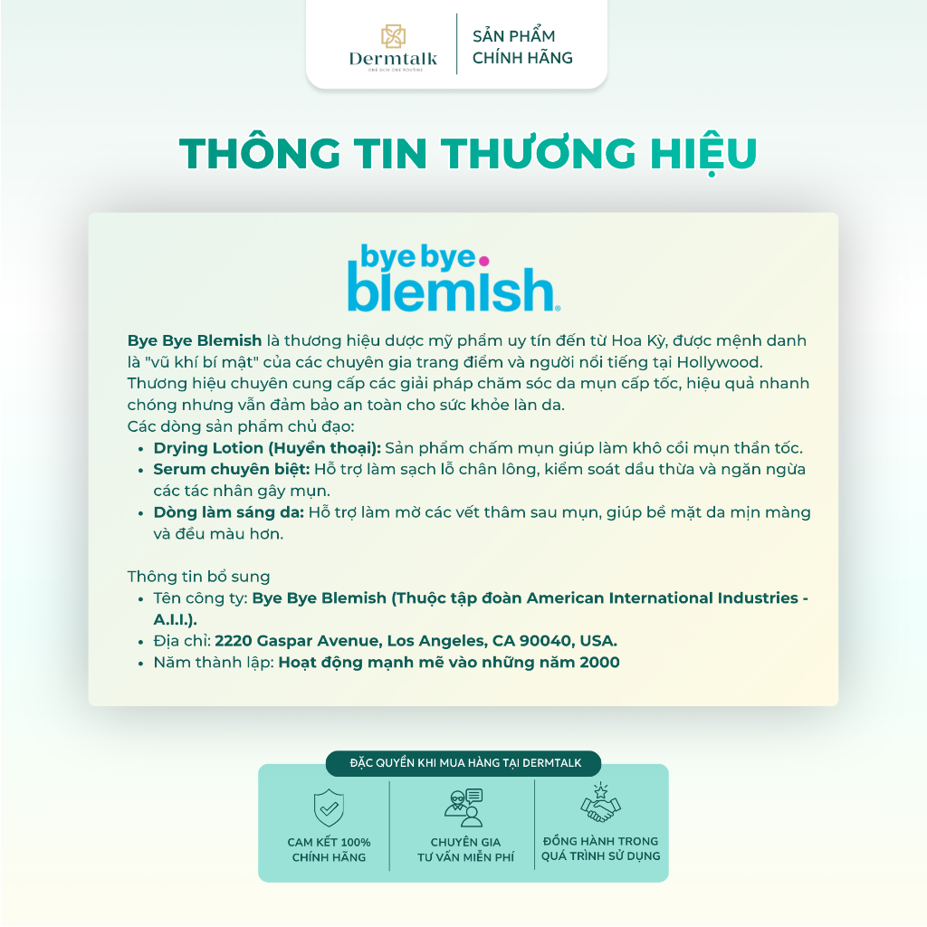 Lotion chấm mụn khô cồi mụn, giảm mụn nhanh - Bye Bye Blemish Drying Lotion 30ml - Dành cho mọi loại mụn