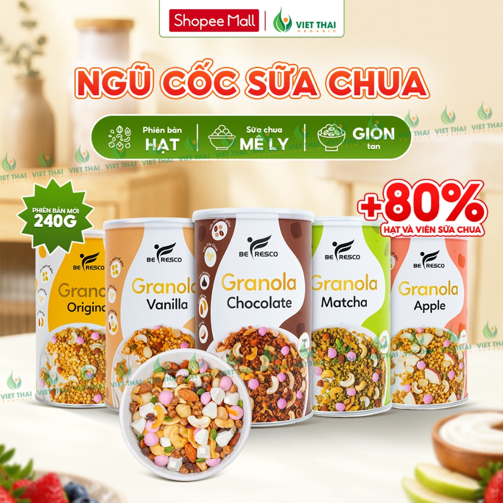 [FULL 5 VỊ] Ngũ Cốc Granola Mix Sữa Chua Sấy Khô Siêu Ngon Befresco 240G (Việt Thái Organic)