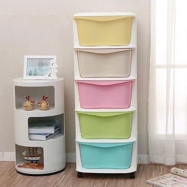Tủ Nhựa Đựng Quần Áo 5 Tầng Có Bánh Xe, Tủ Đa Sắc 5 Tầng Có Ngăn Kéo, Tủ Đựng Đồ Cho Bé Dễ Lắp Ráp