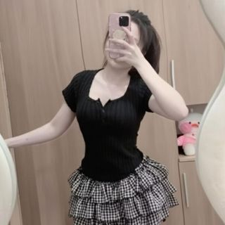 Áo nữ cổ vuông tay ngắn croptop ôm dáng nỉ mềm đen xám cam VANISA CT159
