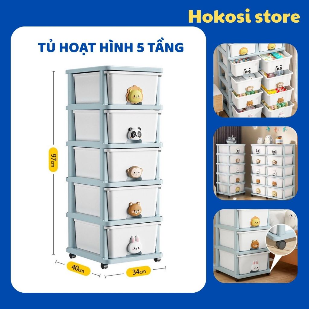 Tủ Nhựa Đựng Quần Áo Trẻ Em Hình Con Vật, Tủ Đựng Đồ Cho Bé Hoạt Hình Ngộ Nghĩnh MK124