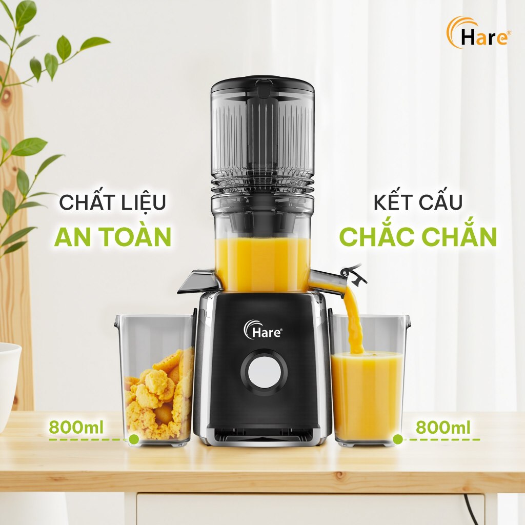 Máy Ép Chậm Hare HR-SJ6388 Công Suất 300W Ép Kiệt Bã 99% Miệng Ép Rộng 12.7cm, Giữ Trọn Hương Vị