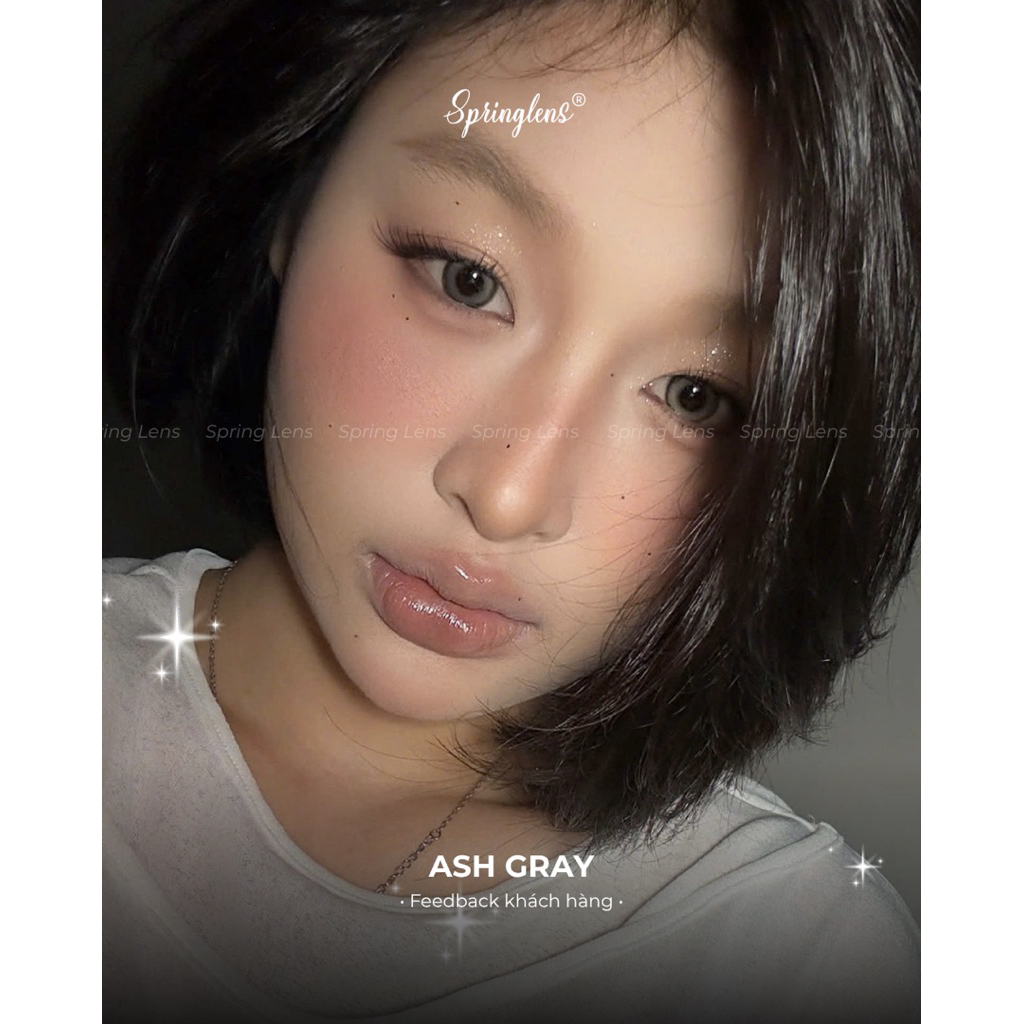 Kính áp tròng Ash Gray xám tro hiệu ứng phớt nhẹ có viền giãn tròng 3 tháng 0-7 độ | Spring Lens