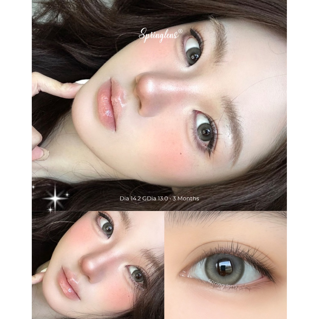 Kính áp tròng Ash Gray xám tro hiệu ứng phớt nhẹ có viền giãn tròng 3 tháng 0-7 độ | Spring Lens