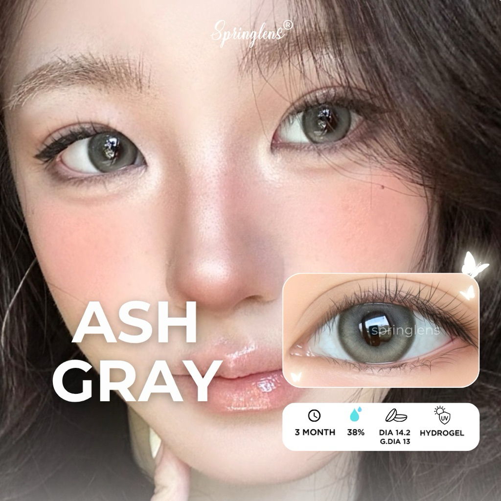 Kính áp tròng Ash Gray xám tro hiệu ứng phớt nhẹ có viền giãn tròng 3 tháng 0-7 độ | Spring Lens