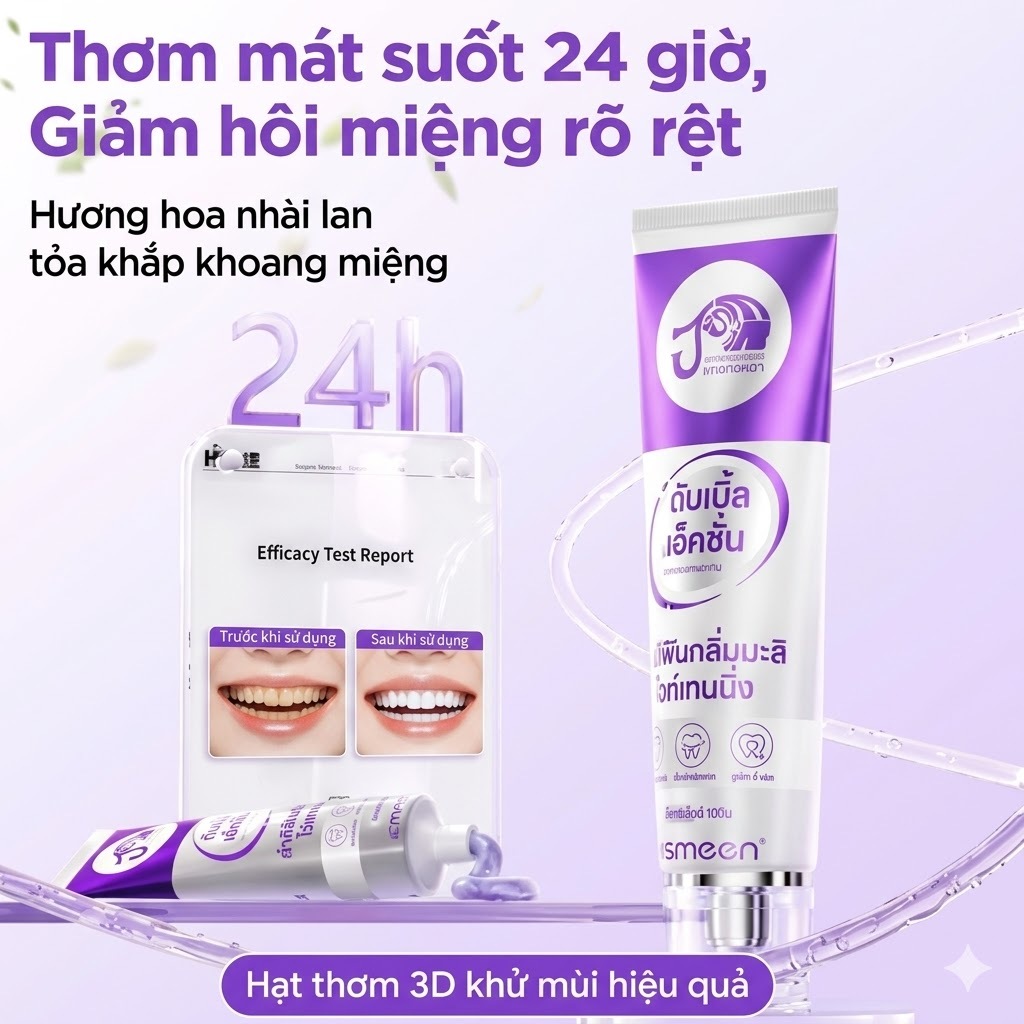 Kem đánh răng Jasmeen thương hiệu Thái Lan, được thiết kế để làm trắng răng và mang lại hơi thở thơm mát.