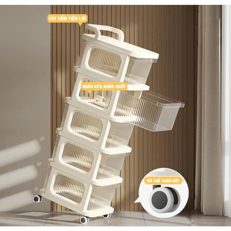 Kệ Xe Đẩy 3/5 Tầng Trong Suốt Ngăn Kéo Đựng Đồ Đa Năng, Giá Để Đồ, Bỉm Sữa, Mỹ Phẩm, Đồ Nhà Bếp Tiện Lợi Cho Gia Đình