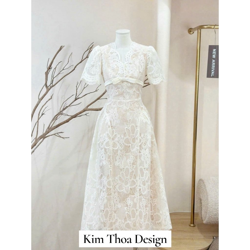 Váy Tiệc Ren Hoa 3D Tiểu Thư Sang Chảnh Thiết Kế Cao Cấp Kèm Video Ảnh Thật - Kim Thoa Design