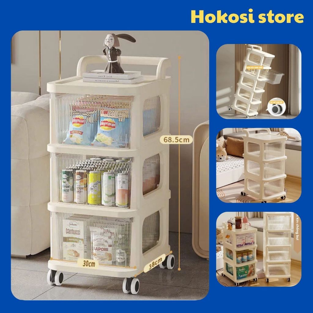 Kệ Xe Đẩy 3/5 Tầng Trong Suốt Ngăn Kéo Đựng Đồ Đa Năng, Giá Để Đồ, Bỉm Sữa, Mỹ Phẩm, Đồ Nhà Bếp Tiện Lợi Cho Gia Đình