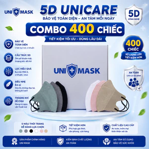 Khẩu Trang 5D UNICARE - Thùng 400 Chiếc 3 Lớp Kháng Khuẩn, Chống Bụi Mịn [MIX MÀU]